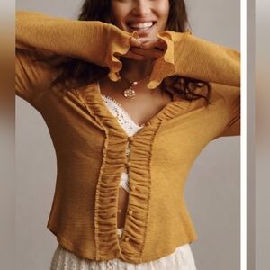 Anthropologie NWOT Button-Front Long Sleeve Mustard Cardigan